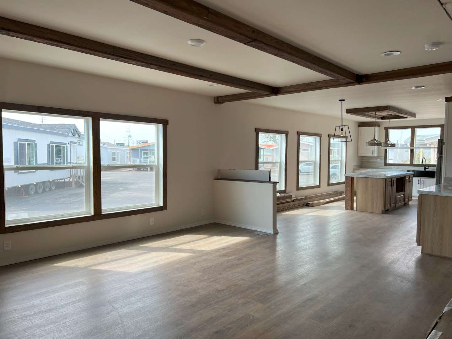 The Clover's farmhouse-style living room is cozy and inviting