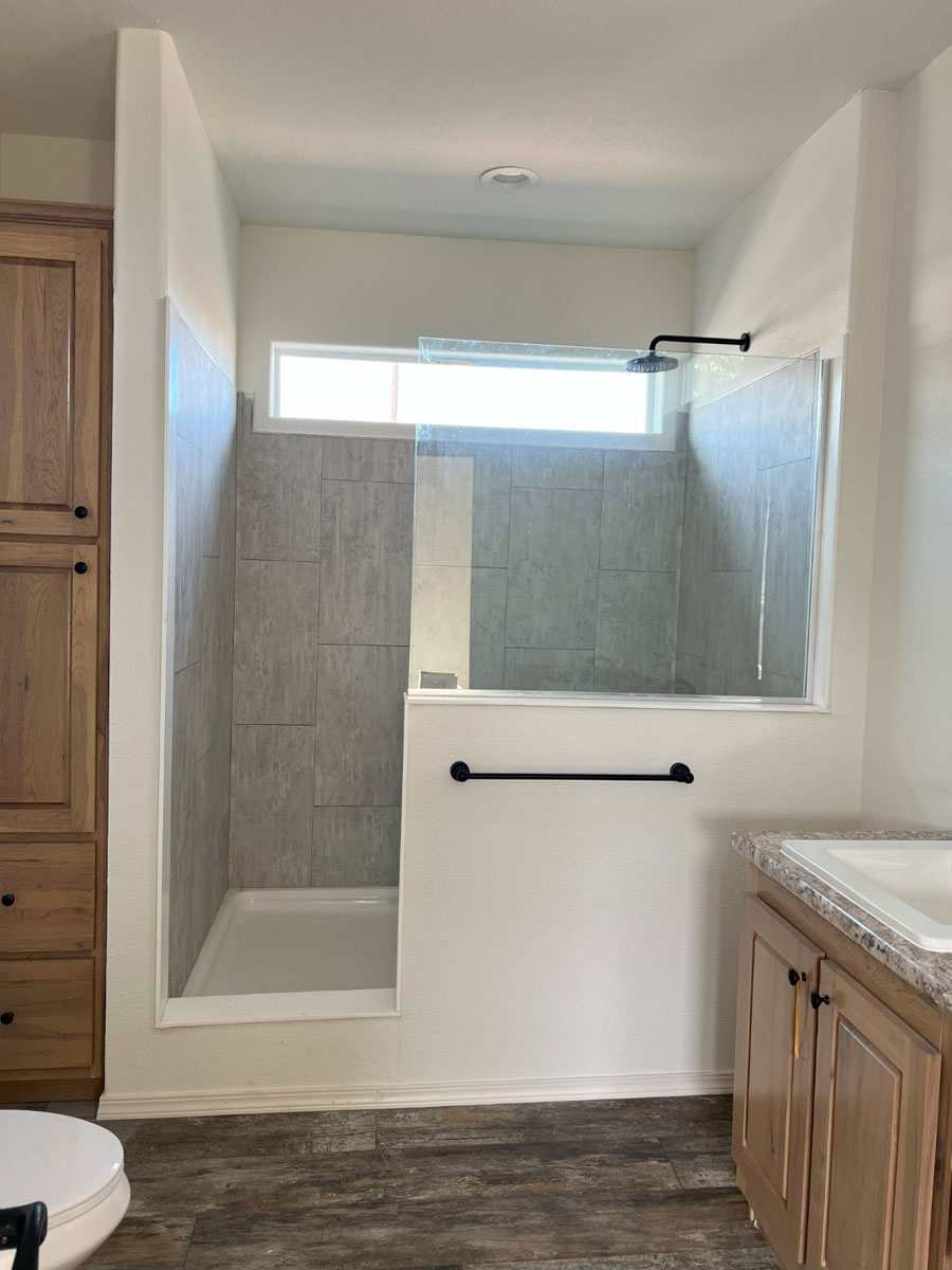 Spacious walk-in shower in the 2021 Columbia River Marlette home