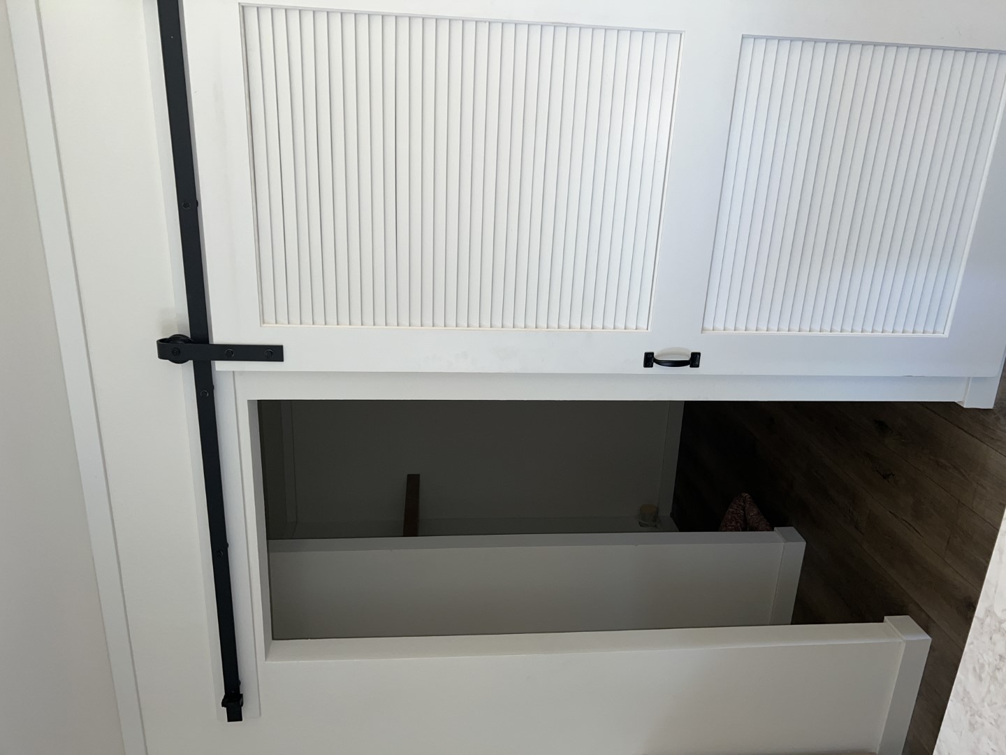 Barn door leads to spacious pantry and laundry room in Tempo Shout