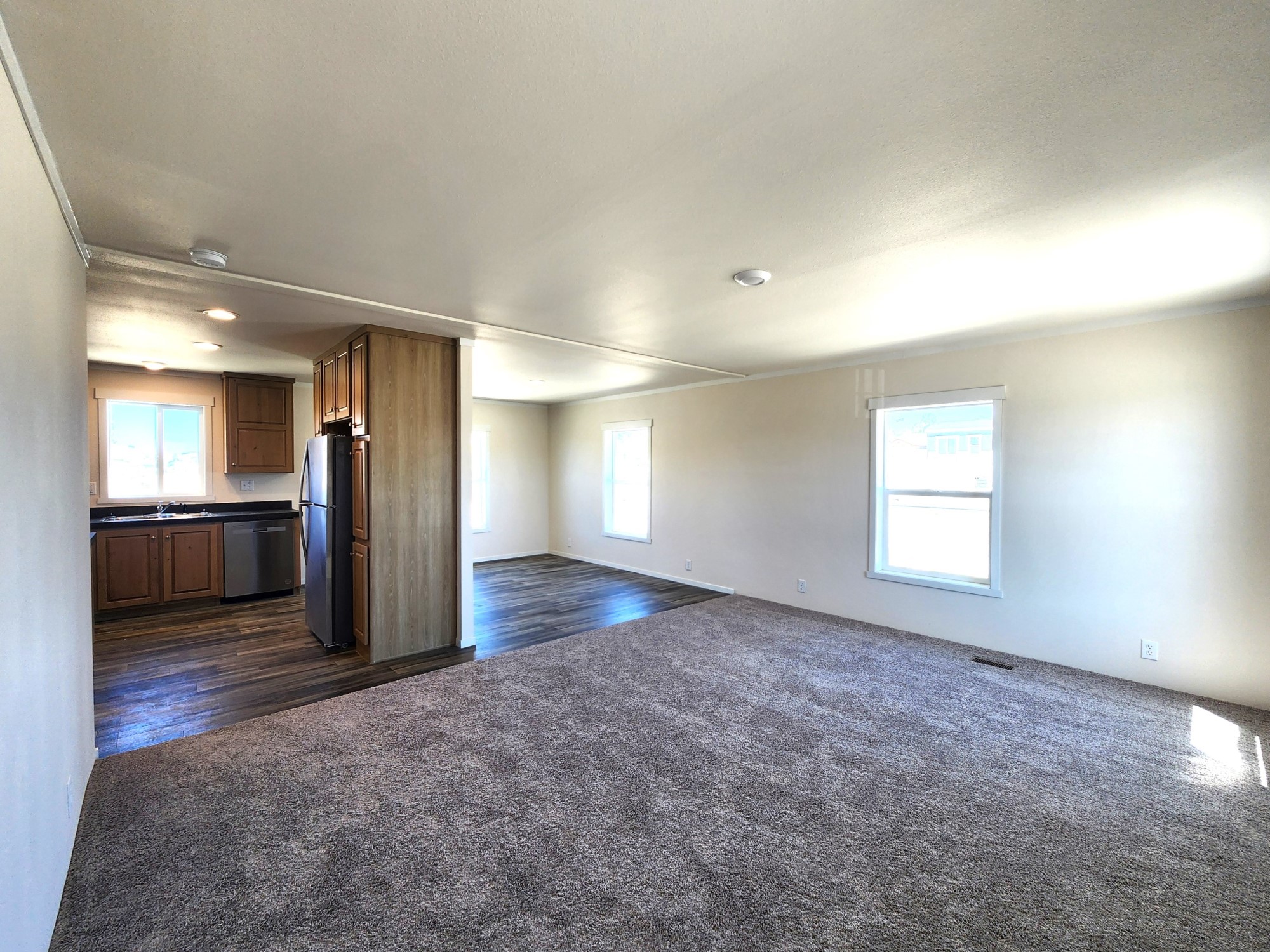 Huge family-sized living room in this Fleetwood mobile home.